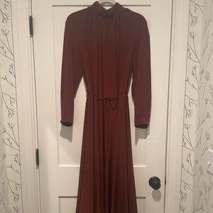 Scanlan Theodore Silk Gather Neck Dress in Burgundy
